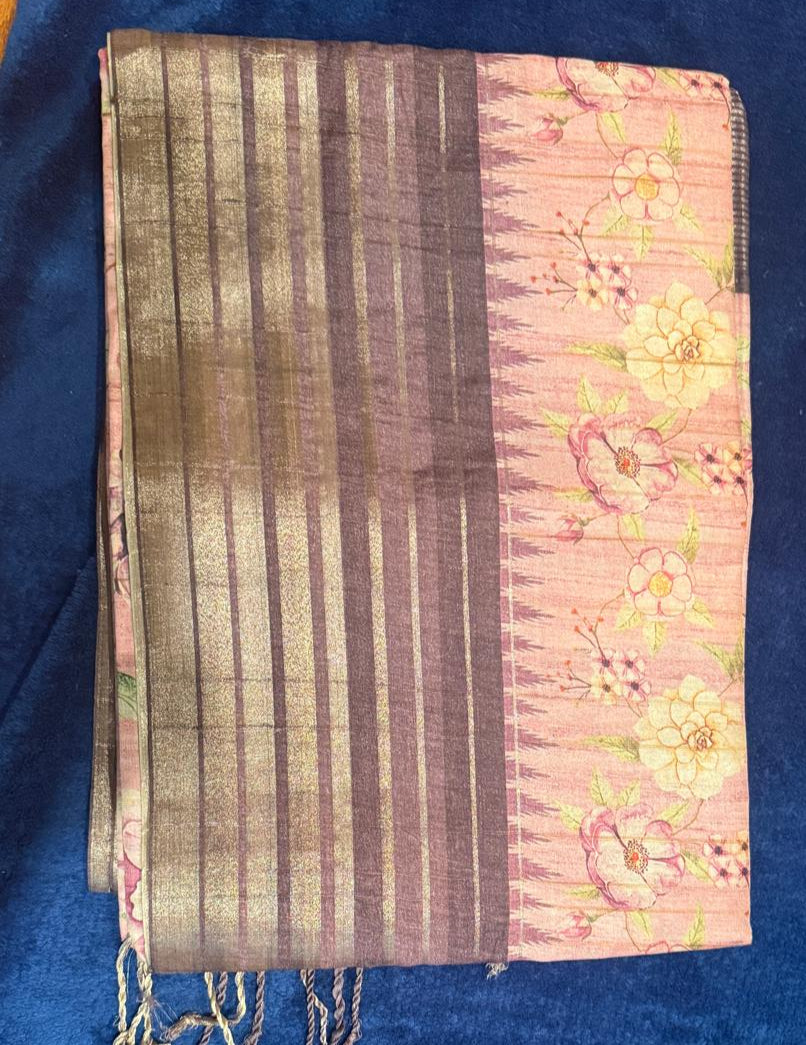 Chappa Silk - Light Pink with Maroon Pink