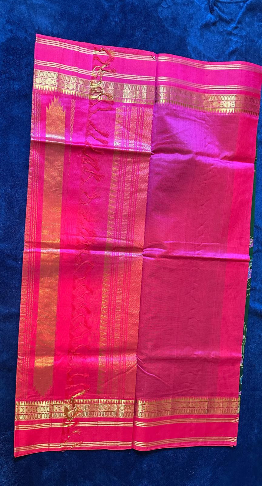 Silk Cotton Kalamkari - Dark Green with Rani Pink