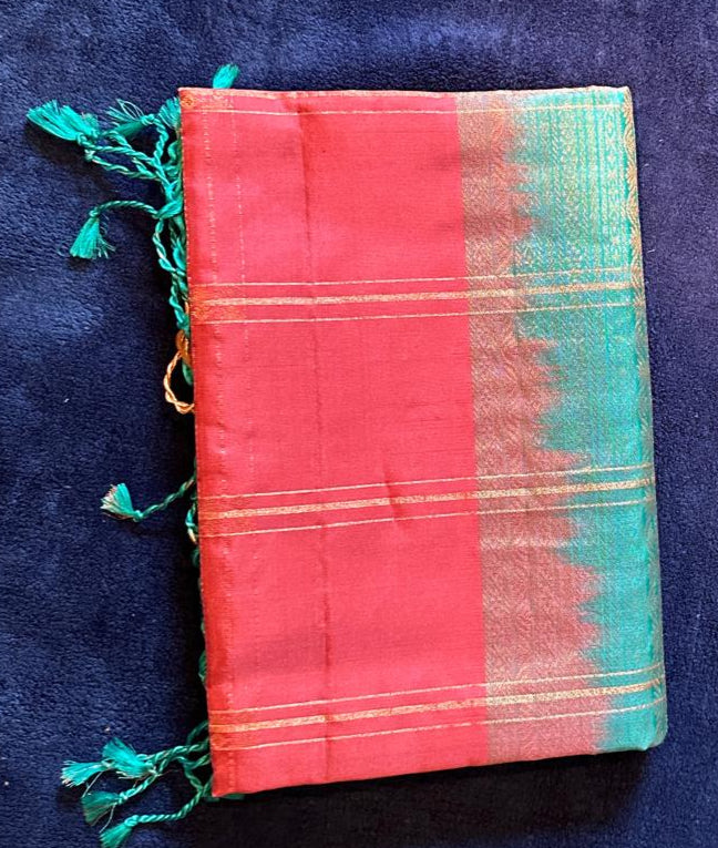 Madhuram Silks - Peach Pink with Ramar Blue