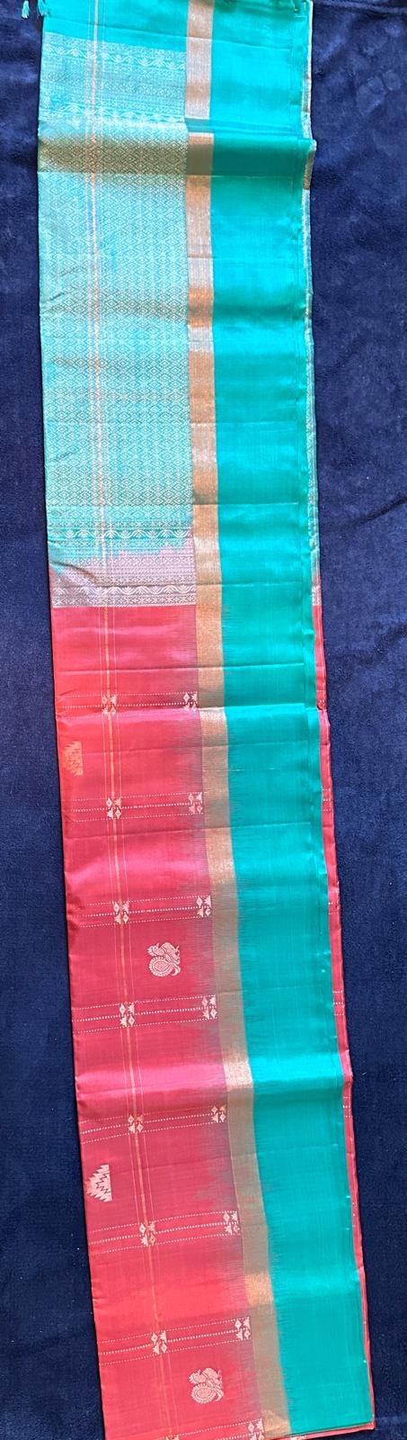 Madhuram Silks - Peach Pink with Ramar Blue