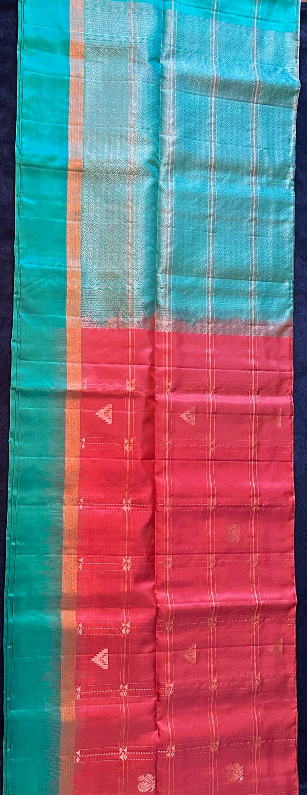 Madhuram Silks - Peach Pink with Ramar Blue