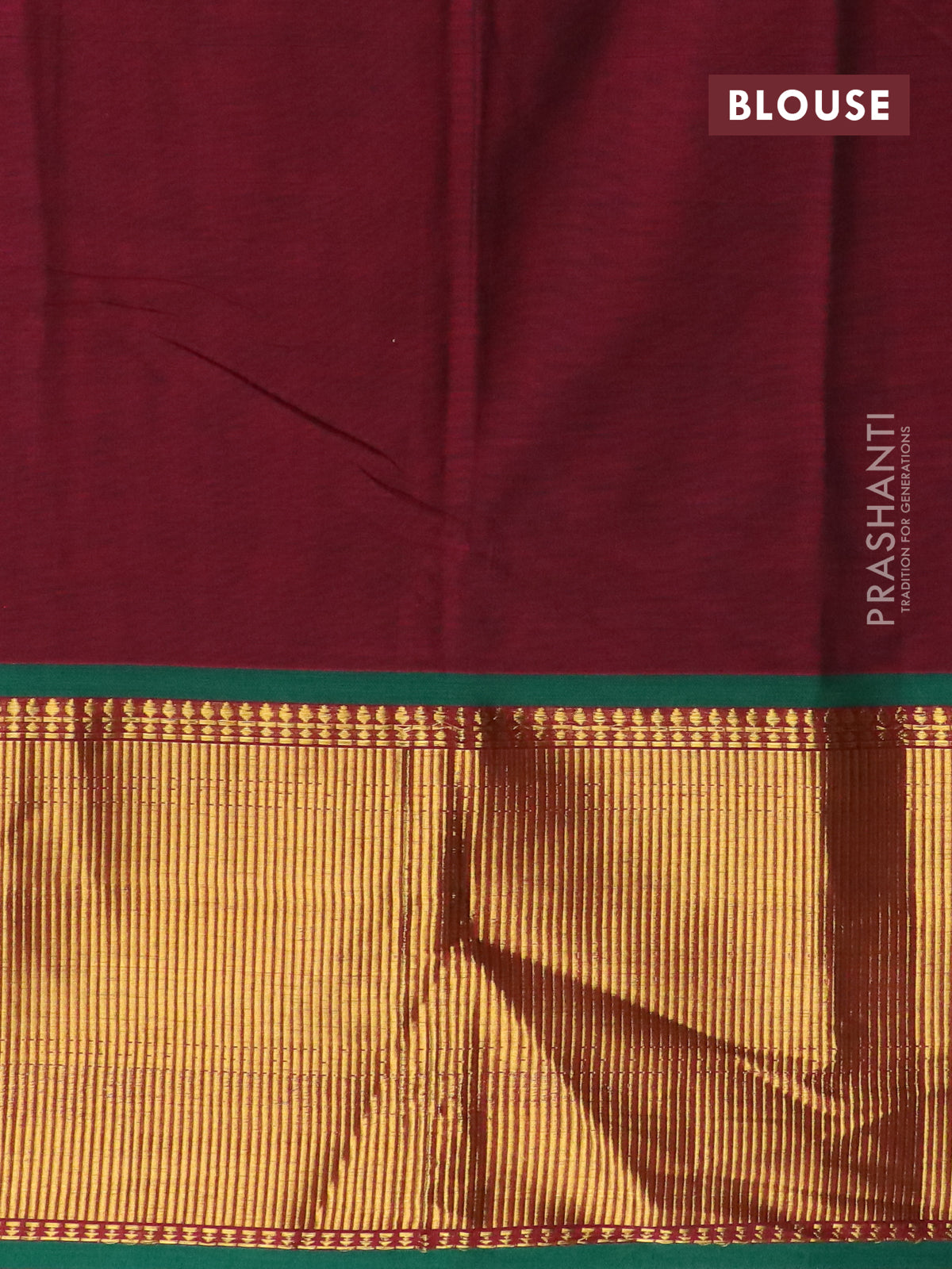Narayanpet cotton saree maroon and green with plain body and long zari woven border