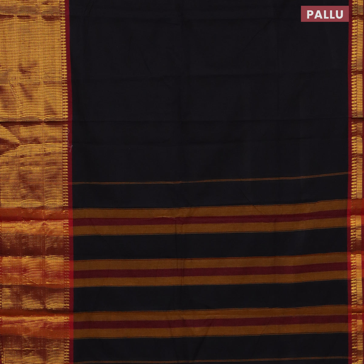 Narayanpet cotton saree black and maroon with plain body and long zari woven border