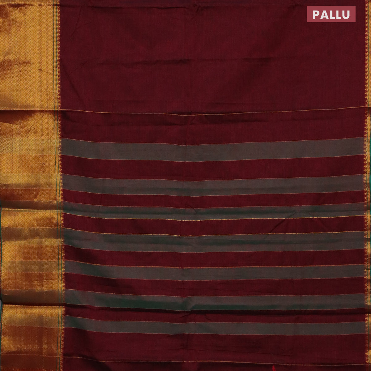 Narayanpet cotton saree maroon and green with plain body and long zari woven border