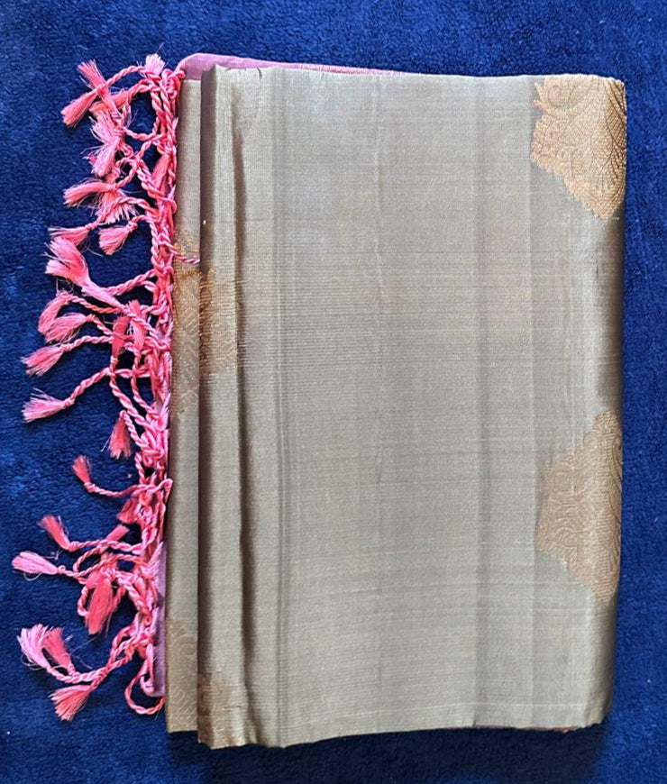 Pure Mix Budget Kanchipuram Silk Sarees - Mettalic Olive Green with Pink