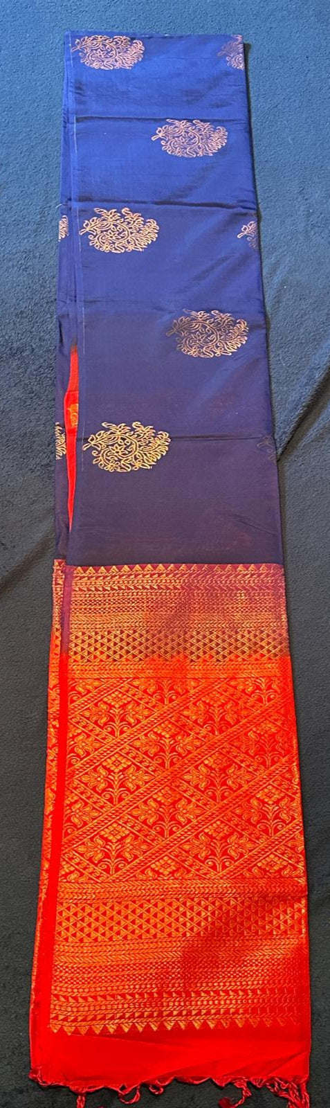 Pure Mix Budget Kanchipuram Silk Sarees - Navy Blue with Dark Pink