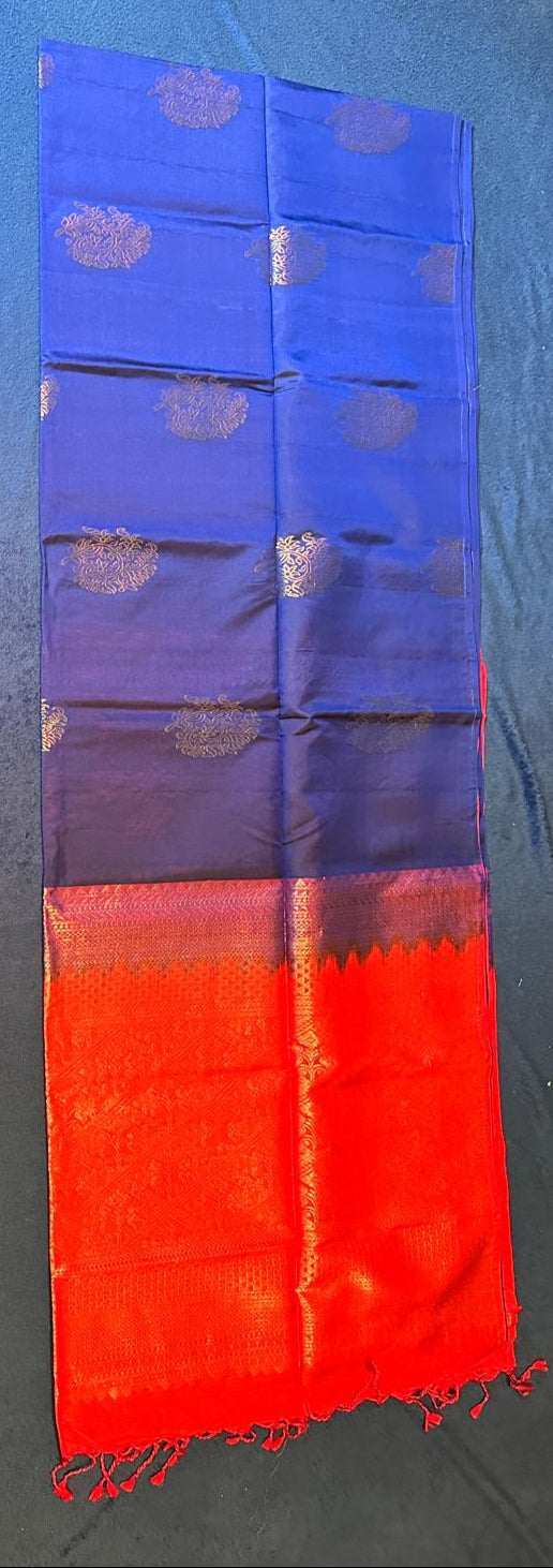 Pure Mix Budget Kanchipuram Silk Sarees - Navy Blue with Dark Pink