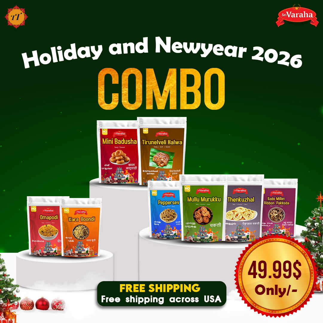 SriVarahaTirunelveliHalwaBadushaOmapodiKaraboondhiPeppersevSouthIndianSnacks