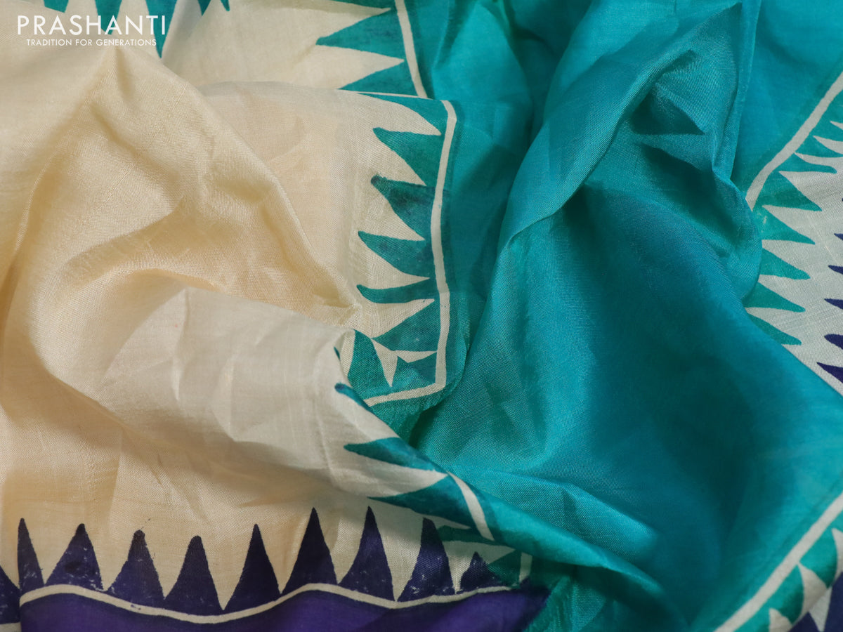 Bishnupuri silk saree cream with plain body and ganga jamuna border