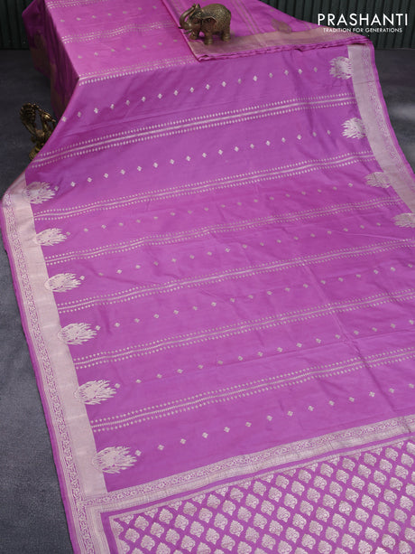 Banarasi semi katan silk saree mild purple shade with allover zari weaves and zari woven border