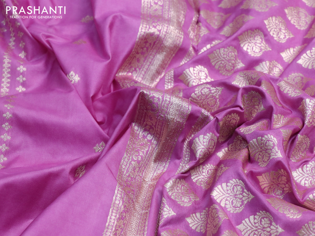 Banarasi semi katan silk saree mild purple shade with allover zari weaves and zari woven border