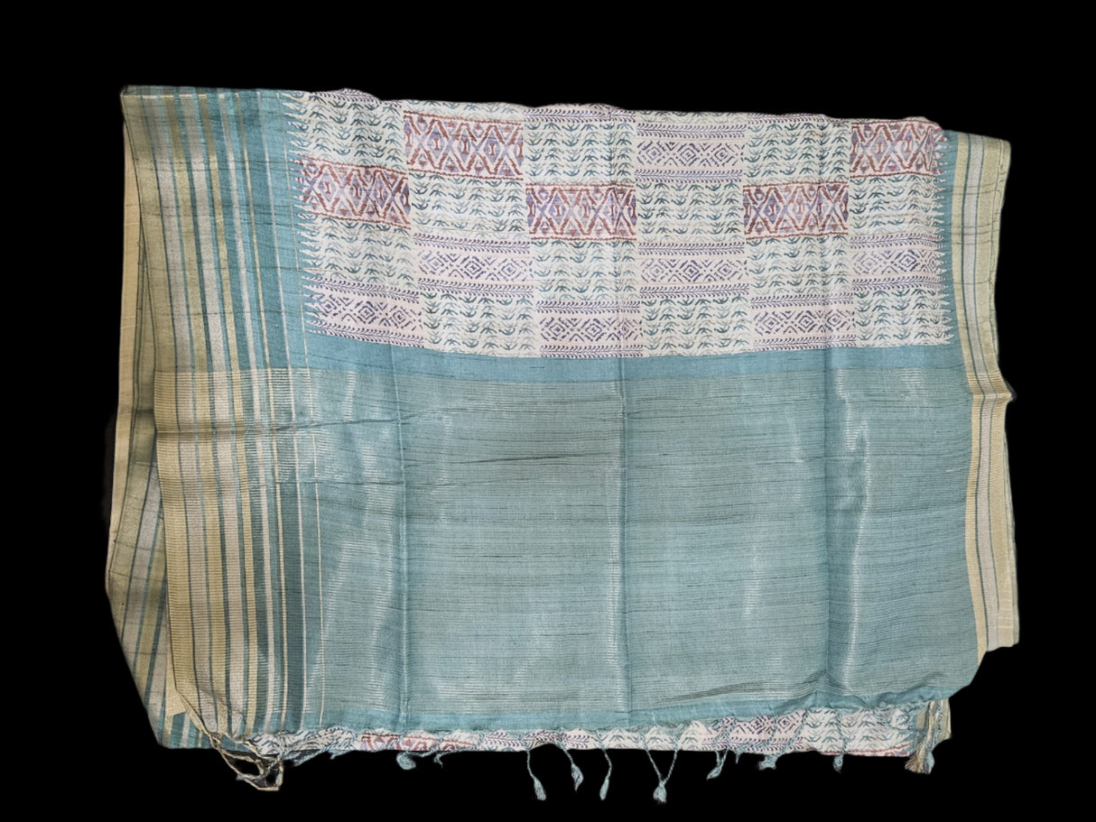 Chappa Silk - Half white Turquois