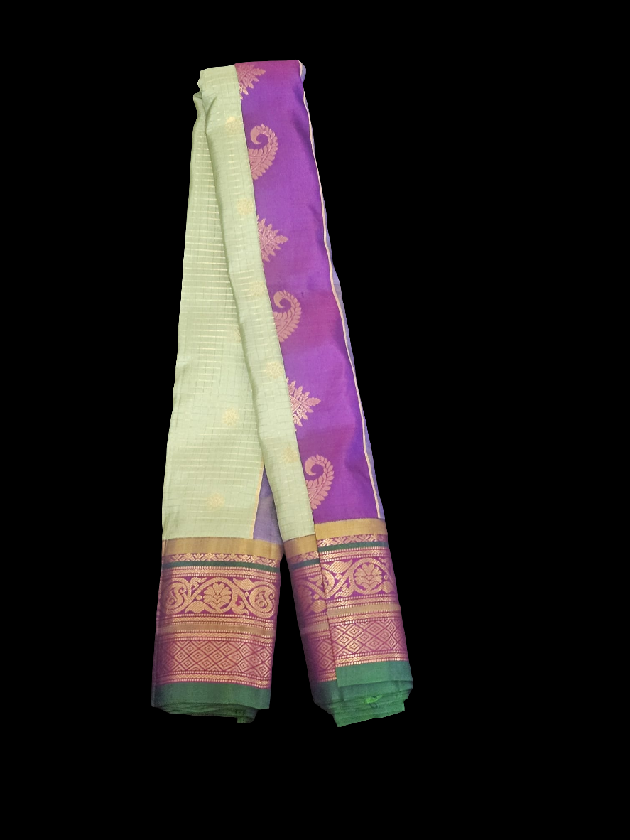 Gadwal Silk - Pista Green with Purple