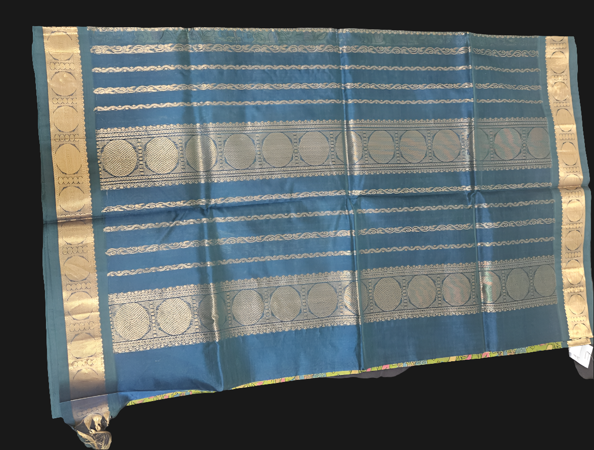 Silk Cotton Kalamkari - Mehandi Green with Dark Green