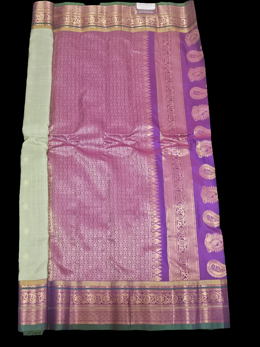 Gadwal Silk - Pista Green with Purple