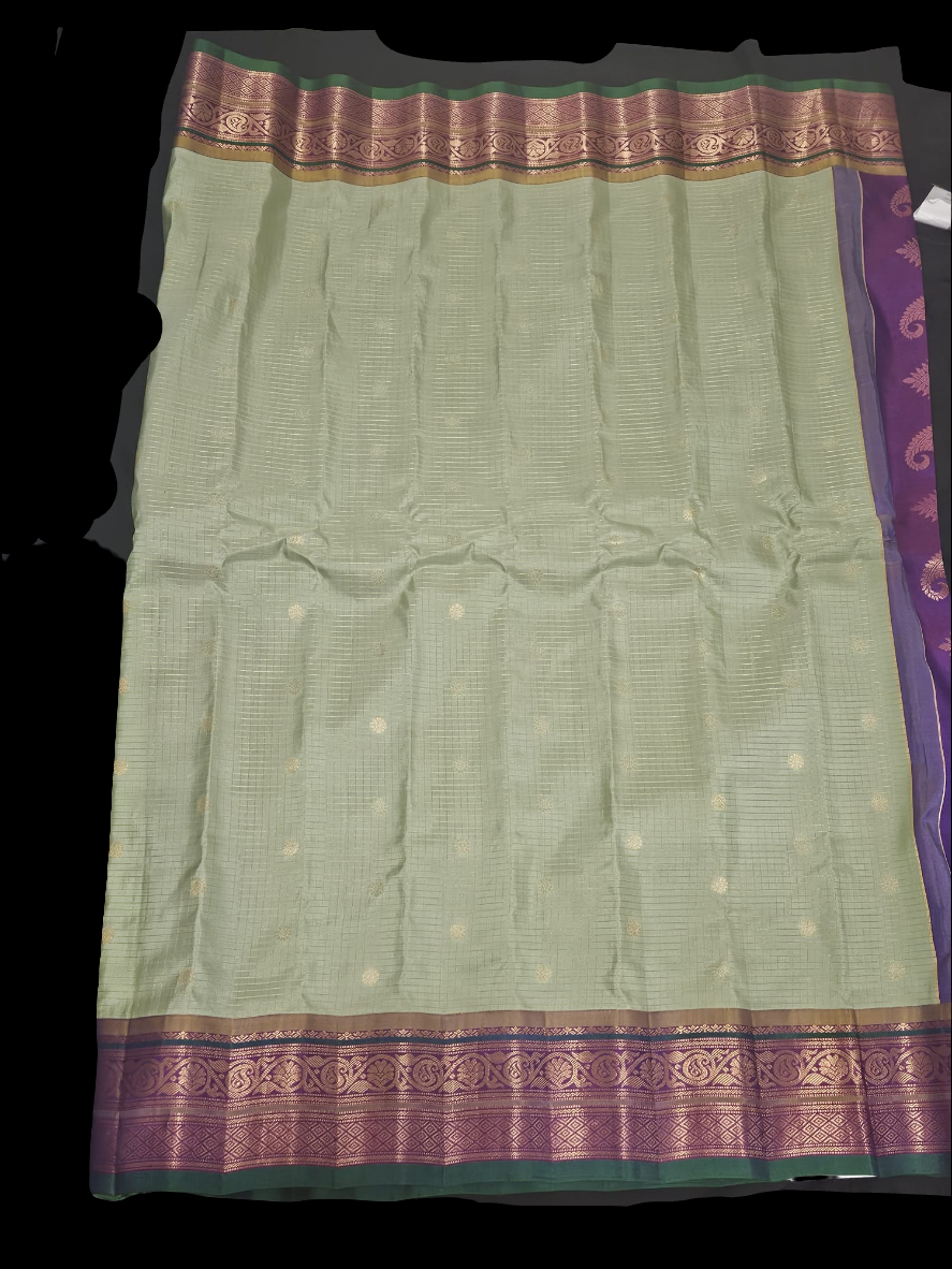Gadwal Silk - Pista Green with Purple