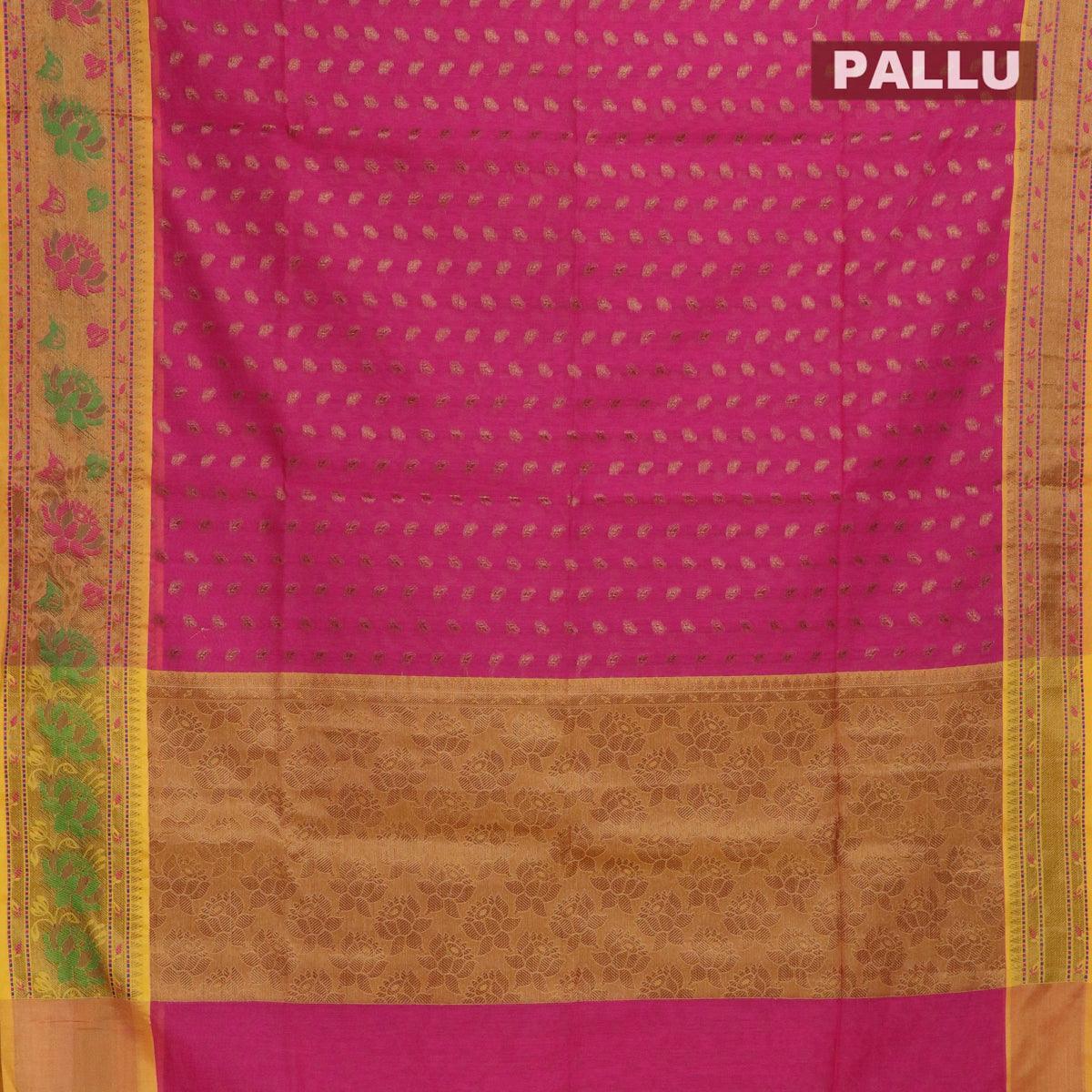 Banarasi semi cotton saree light pink and yellow with thread & zari woven buttas and paithani border
