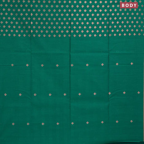 Banarasi semi cotton saree teal green with allover copper zari woven buttas and zari woven piping border