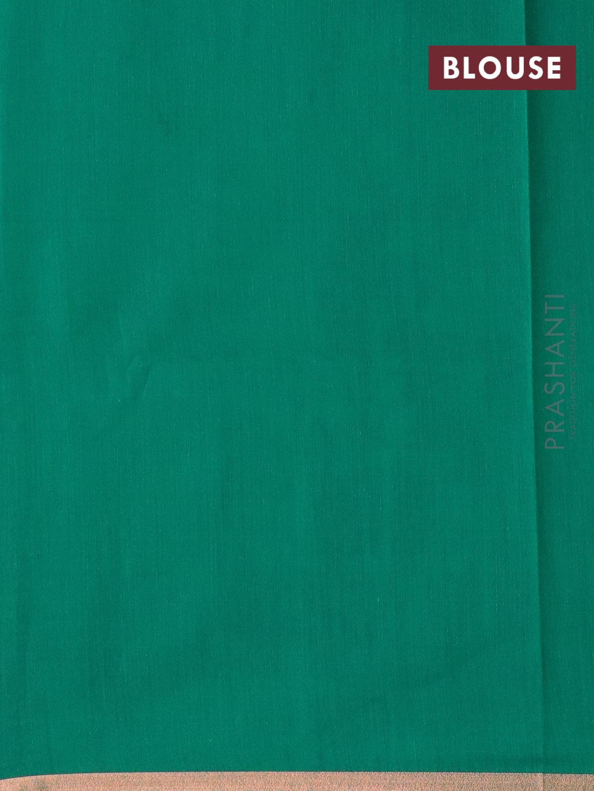 Banarasi semi cotton saree teal green with allover copper zari woven buttas and zari woven piping border