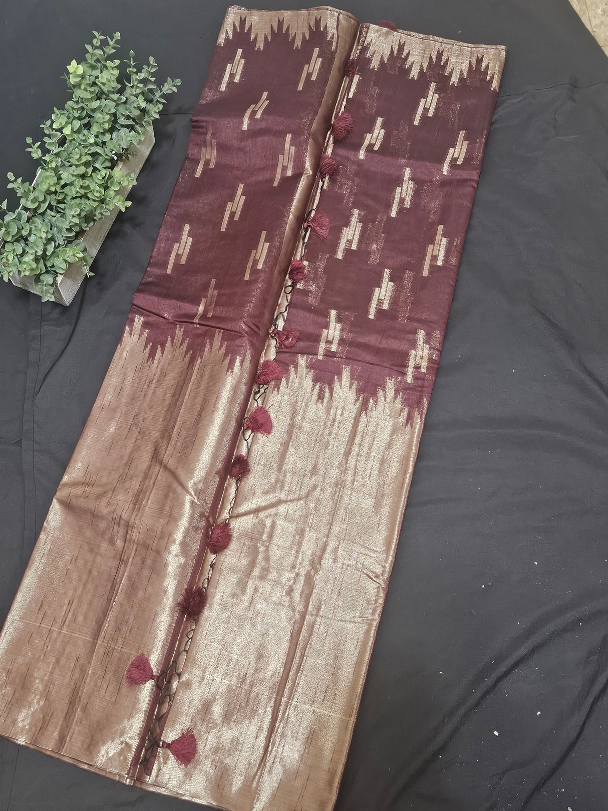 Tussar Matka - Wine Red and Bronze