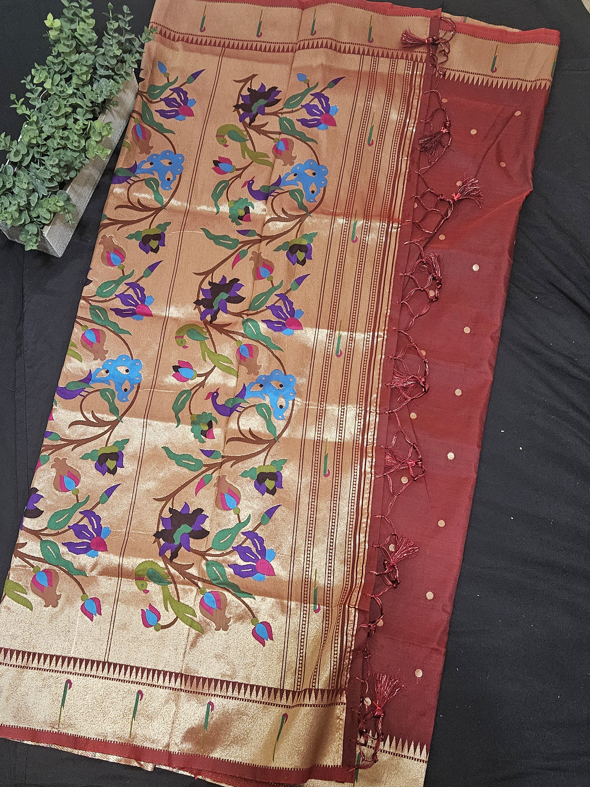 Semi Paithani - Maroon