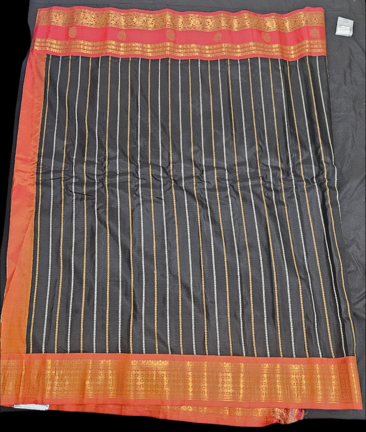Gadwal Silk - Black with Orangish Red