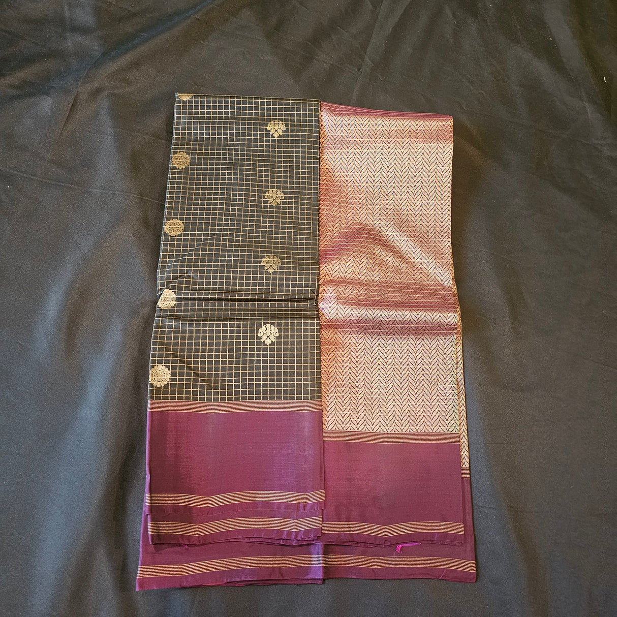 Pure Mix Budget Kanchipuram Silk Sarees - Black Kattam with Purple