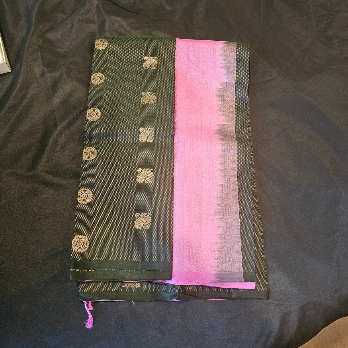 Madhuram Silks - Bottle Green with Pink