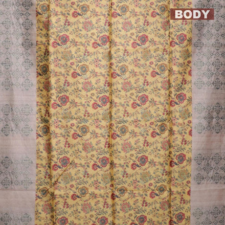 Semi jute silk saree orange and beige with allover floral prints woven buttas and woven border