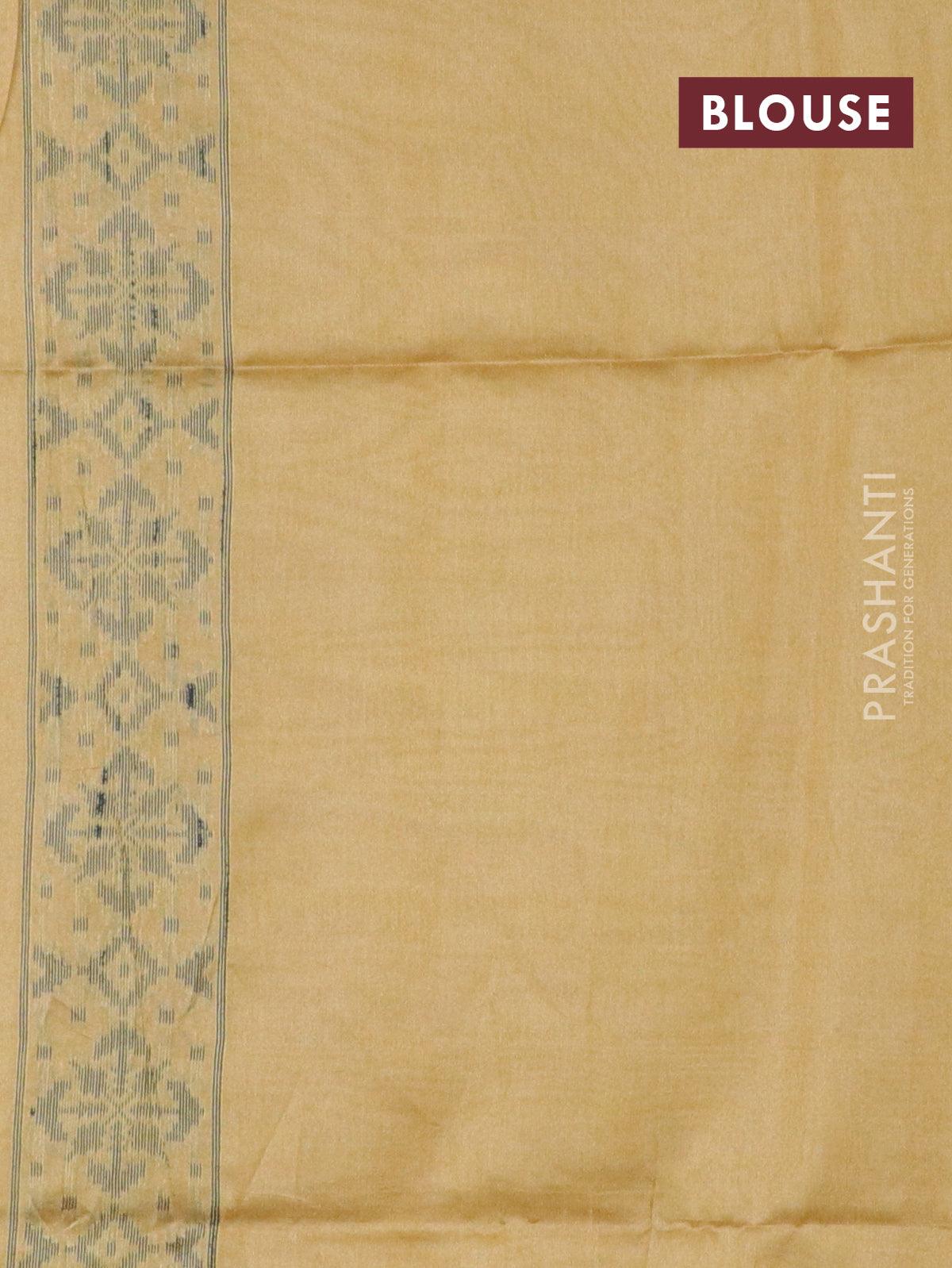 Semi jute silk saree orange and beige with allover floral prints woven buttas and woven border
