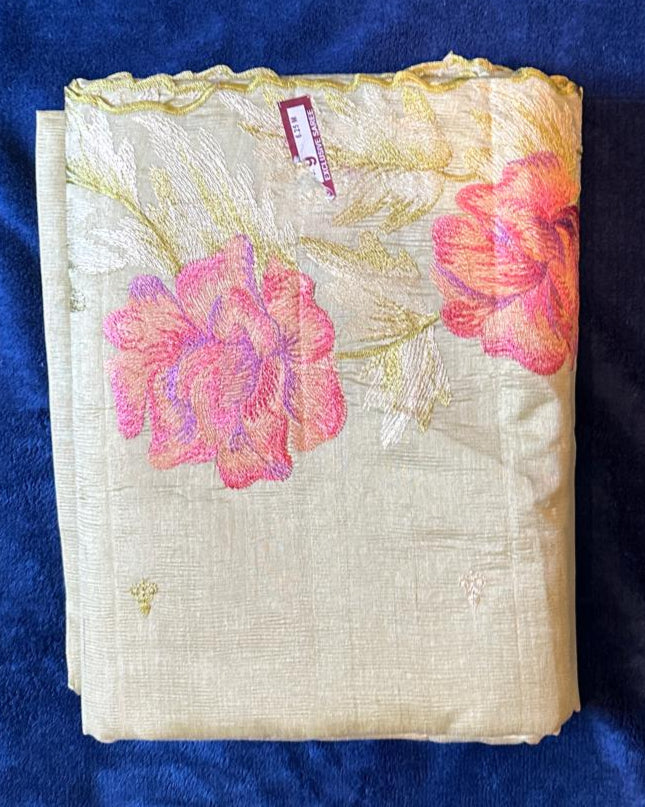 Crush Embroidery Sarees - Lemon Green