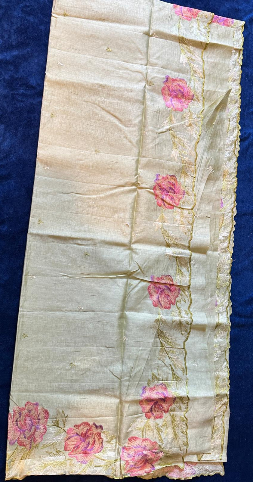 Crush Embroidery Sarees - Lemon Green