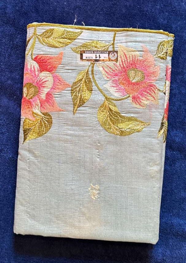 Crush Embroidery Sarees - Sky Blue
