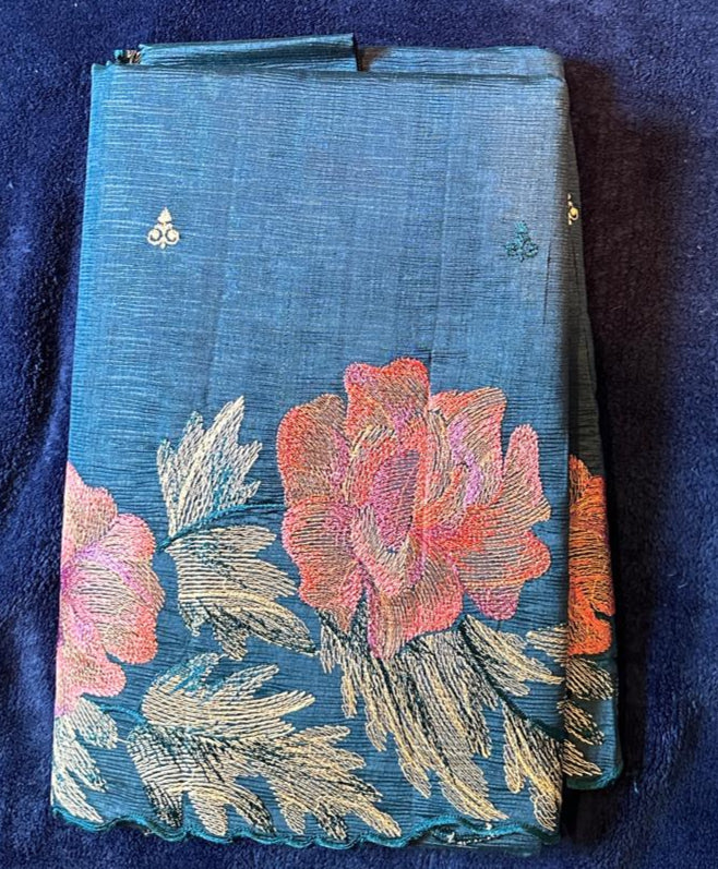 Crush Embroidery Sarees - Blue