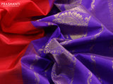 Silk cotton saree red and blue with plain body and annam & rudhraksha zari woven border