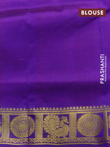 Silk cotton saree red and blue with plain body and annam & rudhraksha zari woven border