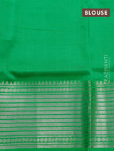 Mangalgiri silk cotton saree peach pink and green with plain body and silver zari woven border