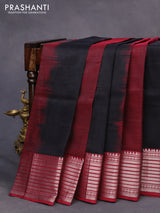 Mangalgiri silk cotton saree black maroon and red with plain body and silver zari woven border