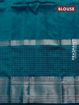 Mangalgiri silk cotton saree peacock blue with plain body and long silver zari woven border