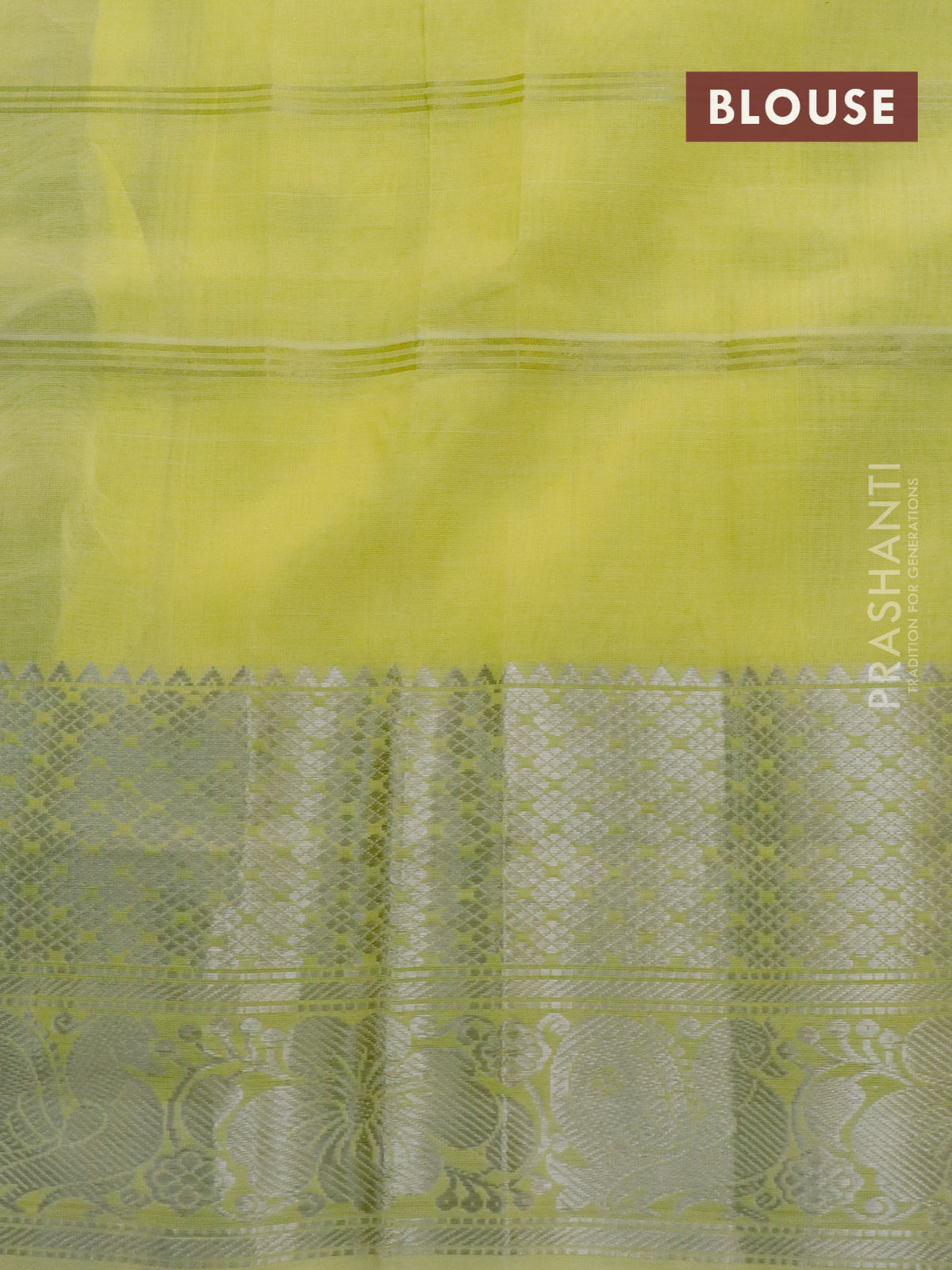 Mangalgiri silk cotton saree lime yellow with allover silver zari checks & buttas and silver zari woven border