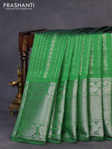 Mangalgiri silk cotton saree green with allover silver zari weaves and long silver zari woven border