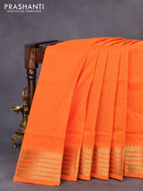 Mangalgiri silk cotton saree orange and blue with plain body and zari woven border