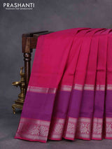 Mangalgiri silk cotton saree dark pink and dual shade of blue with plain body and long rettapet silver zari woven border