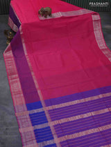 Mangalgiri silk cotton saree dark pink and dual shade of blue with plain body and long rettapet silver zari woven border