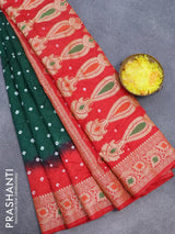 Bandhani saree green and red with allover bandhani prints and banarasi style border