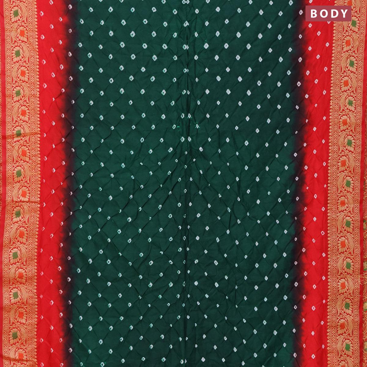 Bandhani saree green and red with allover bandhani prints and banarasi style border