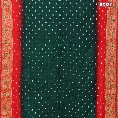 Bandhani saree green and red with allover bandhani prints and banarasi style border