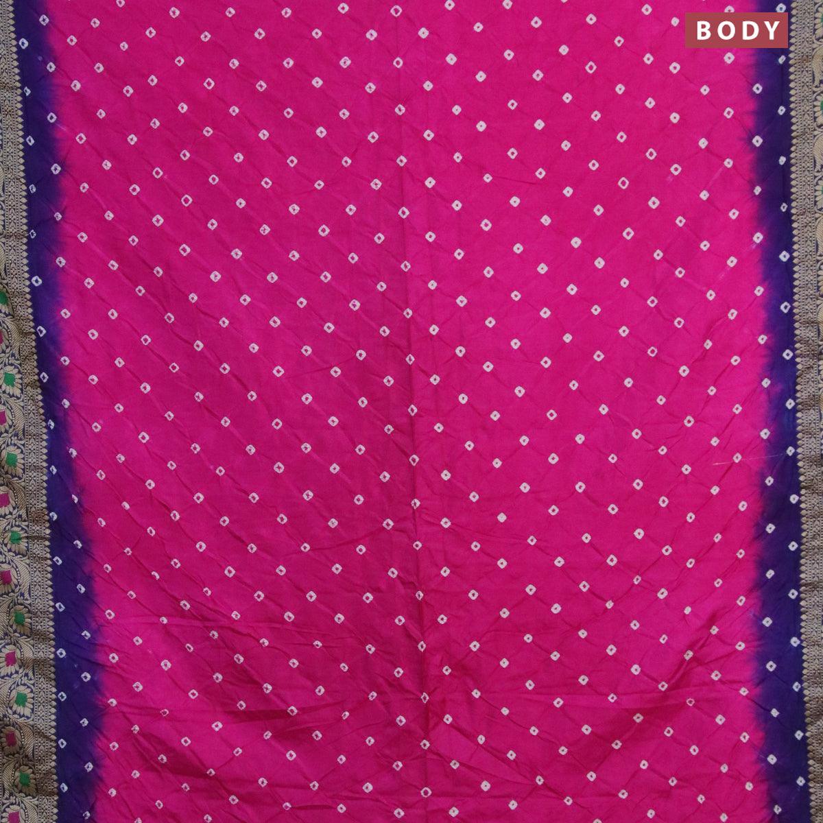 Bandhani saree pink and blue with allover bandhani prints and banarasi style border