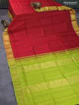 Silk cotton saree kumkum red and light green with allover vairaosi pattern and zari woven border