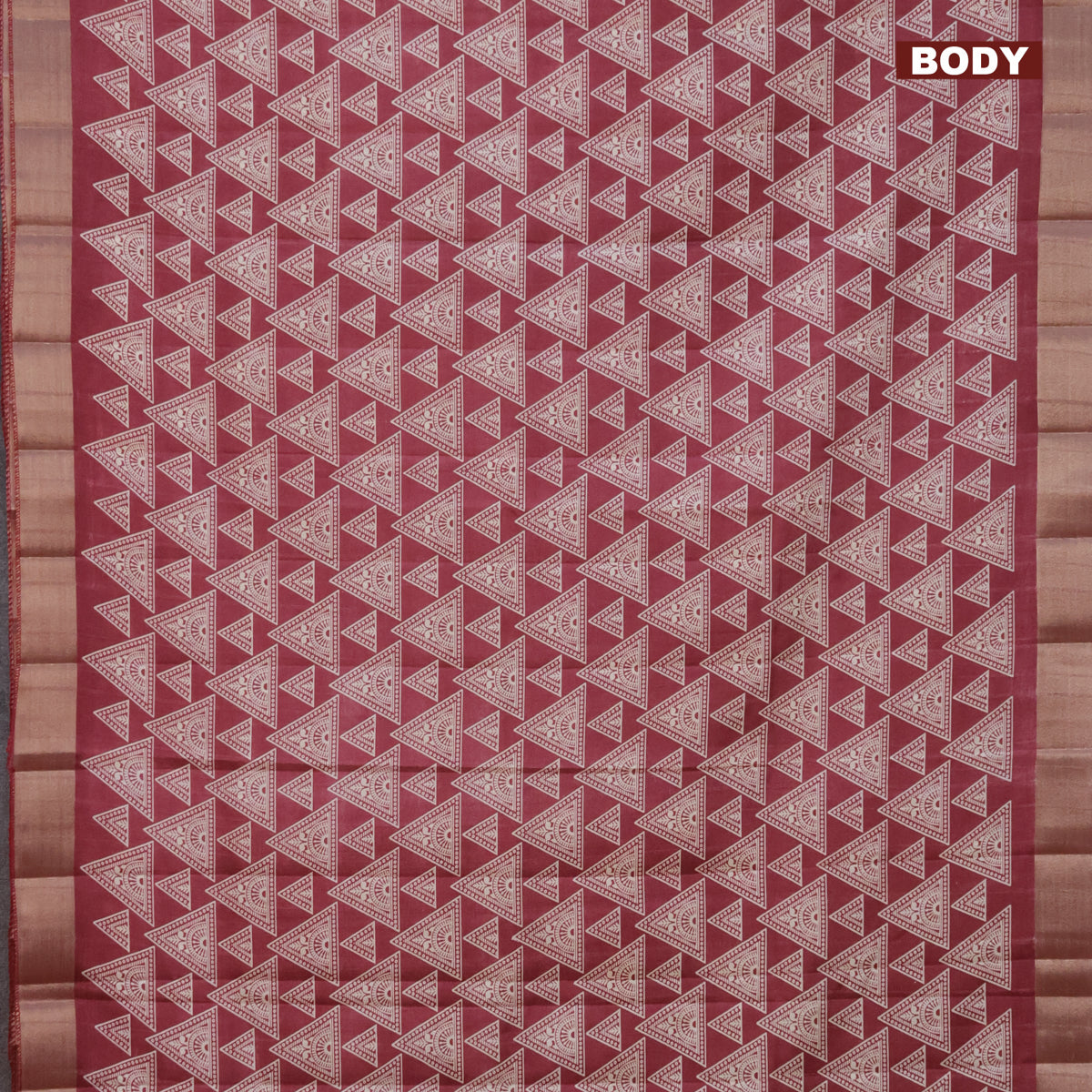 Semi tussar saree maroon with allover geometric prints and zari woven border